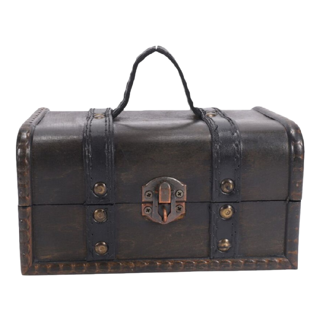 Caja de almacenamiento de madera vintage con asa, color negro-leonardmolly.shop