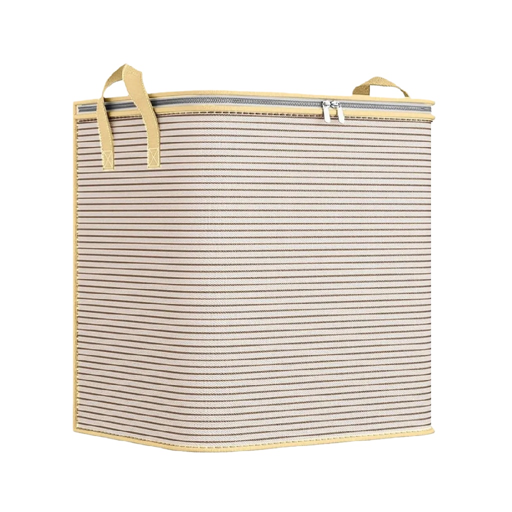 Caja de Almacenamiento de Tela a Rayas con Cremallera y Asas-leonardmolly.shop