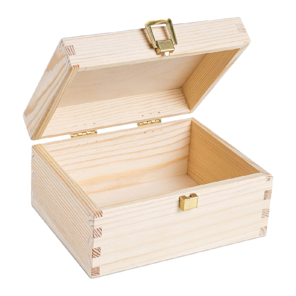 Caja de Almacenamiento de Madera Natural con Tapa y Cierre Metálico-leonardmolly.shop