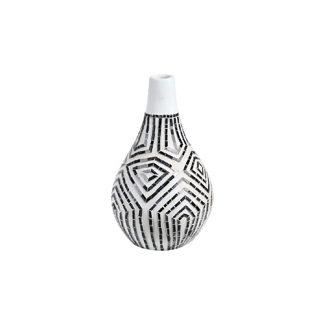 Mosaic Patterned Ceramic Teardrop Vase with Black and Mirror Inlay - 12 inch Decorative Bud Vase-automotive-paint.shop
