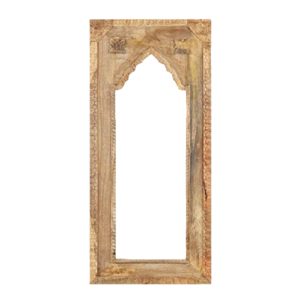 Marco decorativo alto estilo oriental con arco, madera natural tallada, para pared-leonardmolly.shop