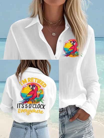 Women's I'm Retired It's 5 O'clock Everywhere Parrot Print Casual Shirt