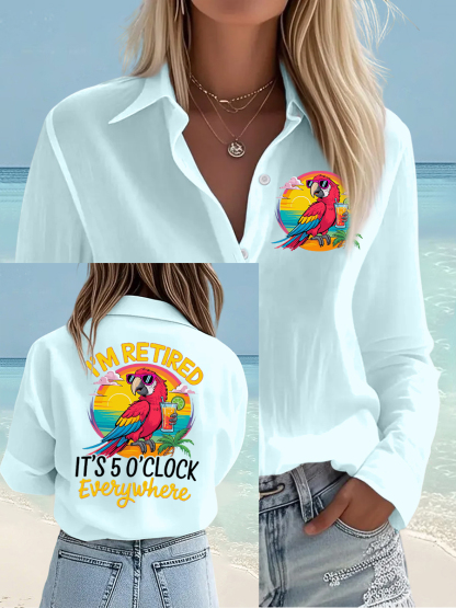 Women's I'm Retired It's 5 O'clock Everywhere Parrot Print Casual Shirt