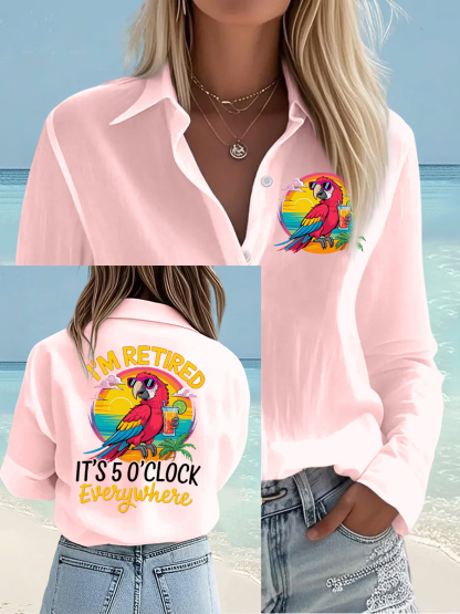 Women's I'm Retired It's 5 O'clock Everywhere Parrot Print Casual Shirt