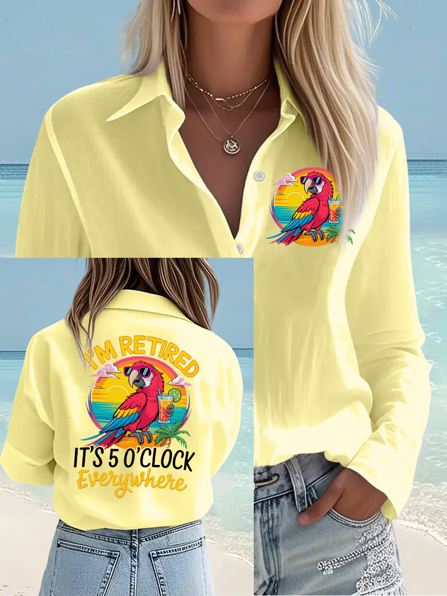 Women's I'm Retired It's 5 O'clock Everywhere Parrot Print Casual Shirt