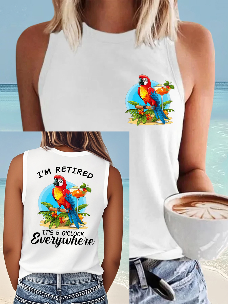 Women's I'm Retired It's 5 O'clock Everywhere Parrot Print Casual Vest