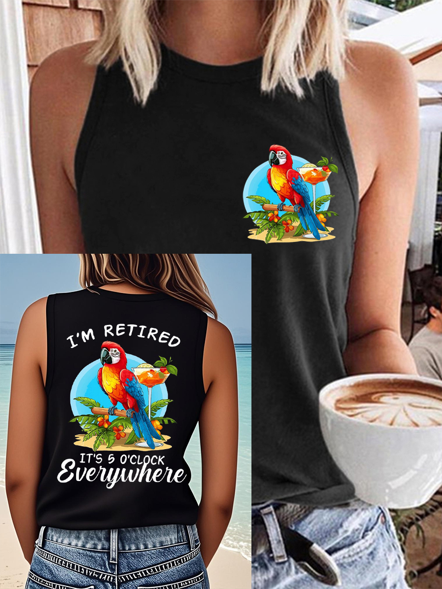 Women's I'm Retired It's 5 O'clock Everywhere Parrot Print Casual Vest