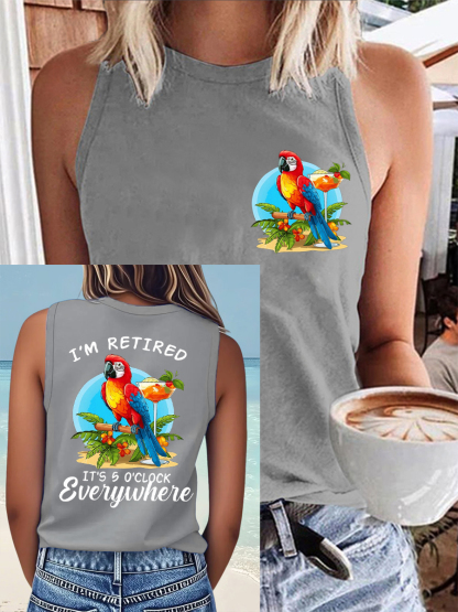 Women's I'm Retired It's 5 O'clock Everywhere Parrot Print Casual Vest