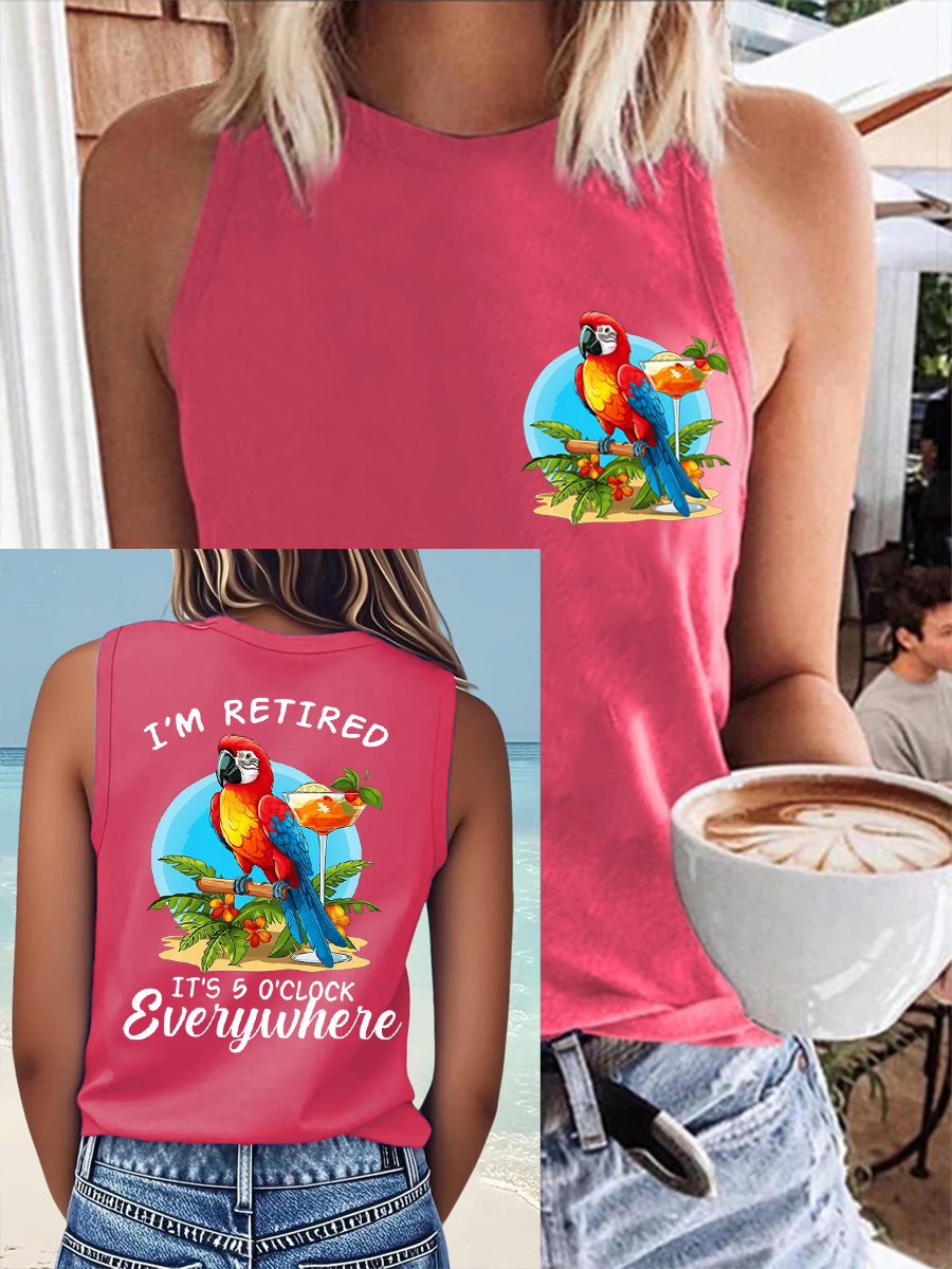 Women's I'm Retired It's 5 O'clock Everywhere Parrot Print Casual Vest