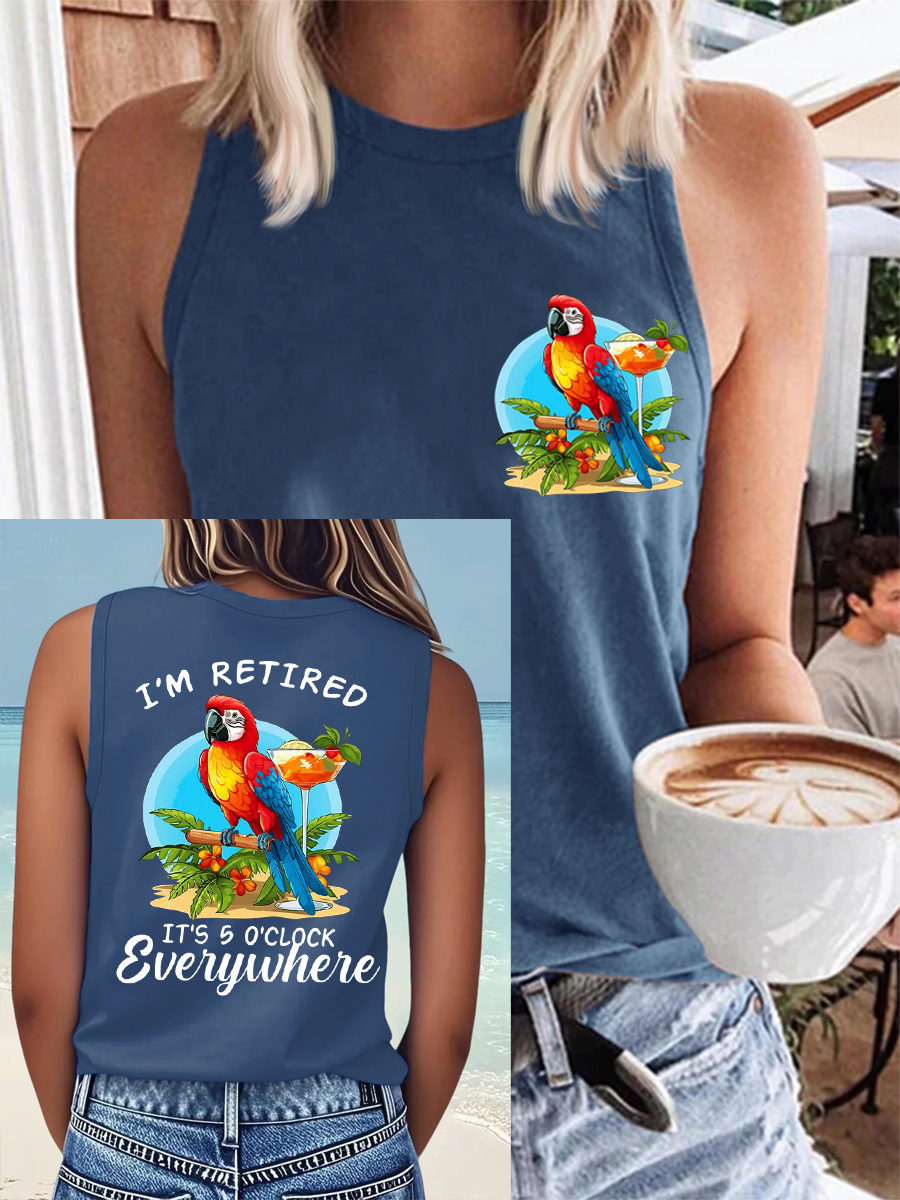 Women's I'm Retired It's 5 O'clock Everywhere Parrot Print Casual Vest