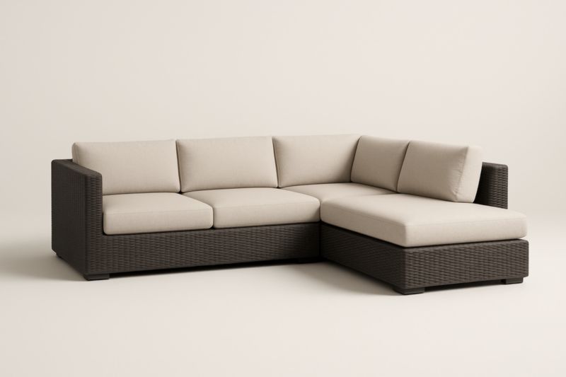 Pour jardin canapé d'angle en résine tressée marron avec coussins beiges