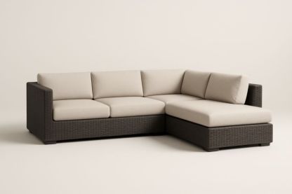 Pour jardin canapé d'angle en résine tressée marron avec coussins beiges