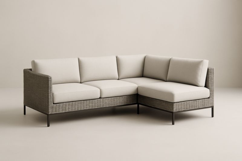 Pour jardin canapé d'angle en résine tressée avec coussins beige