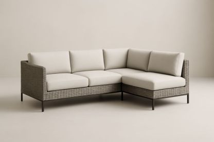 Pour jardin canapé d'angle en résine tressée avec coussins beige