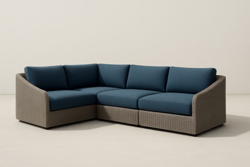 Pour jardin canapé d'angle en résine tressée avec coussins en tissu polyester bleu