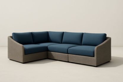 Pour jardin canapé d'angle en résine tressée avec coussins en tissu polyester bleu