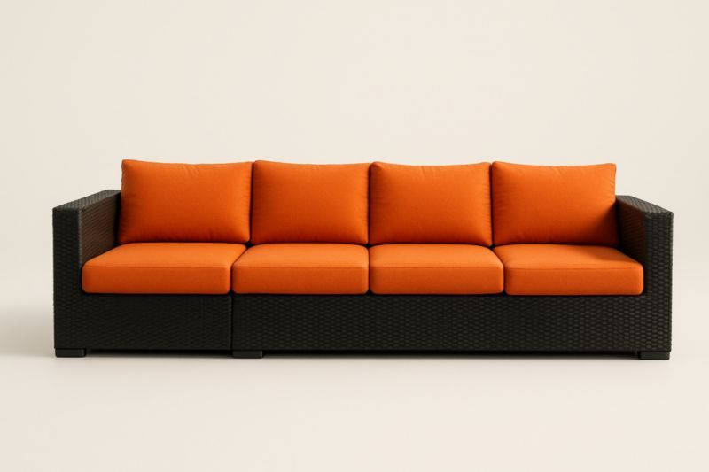 Canapé extérieur en résine tressée orange coussins amovibles 4 places