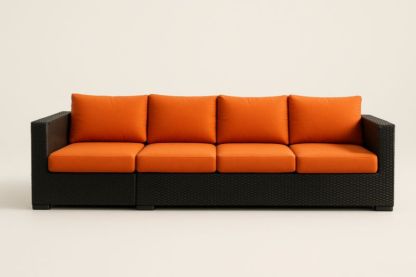 Canapé extérieur en résine tressée orange coussins amovibles 4 places