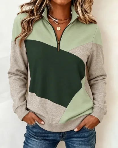 Colour Block Half Zip Stand Collar Sweatshirt