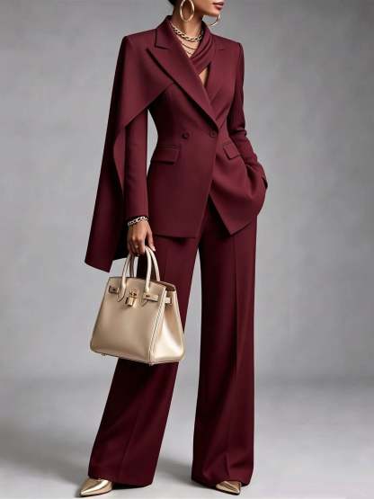 🤲LAST DAY SAVE 49% ⏰Women’s Chic 2-Piece Suit Set – Asymmetric Cape Blazer & Wide-Leg Pants
