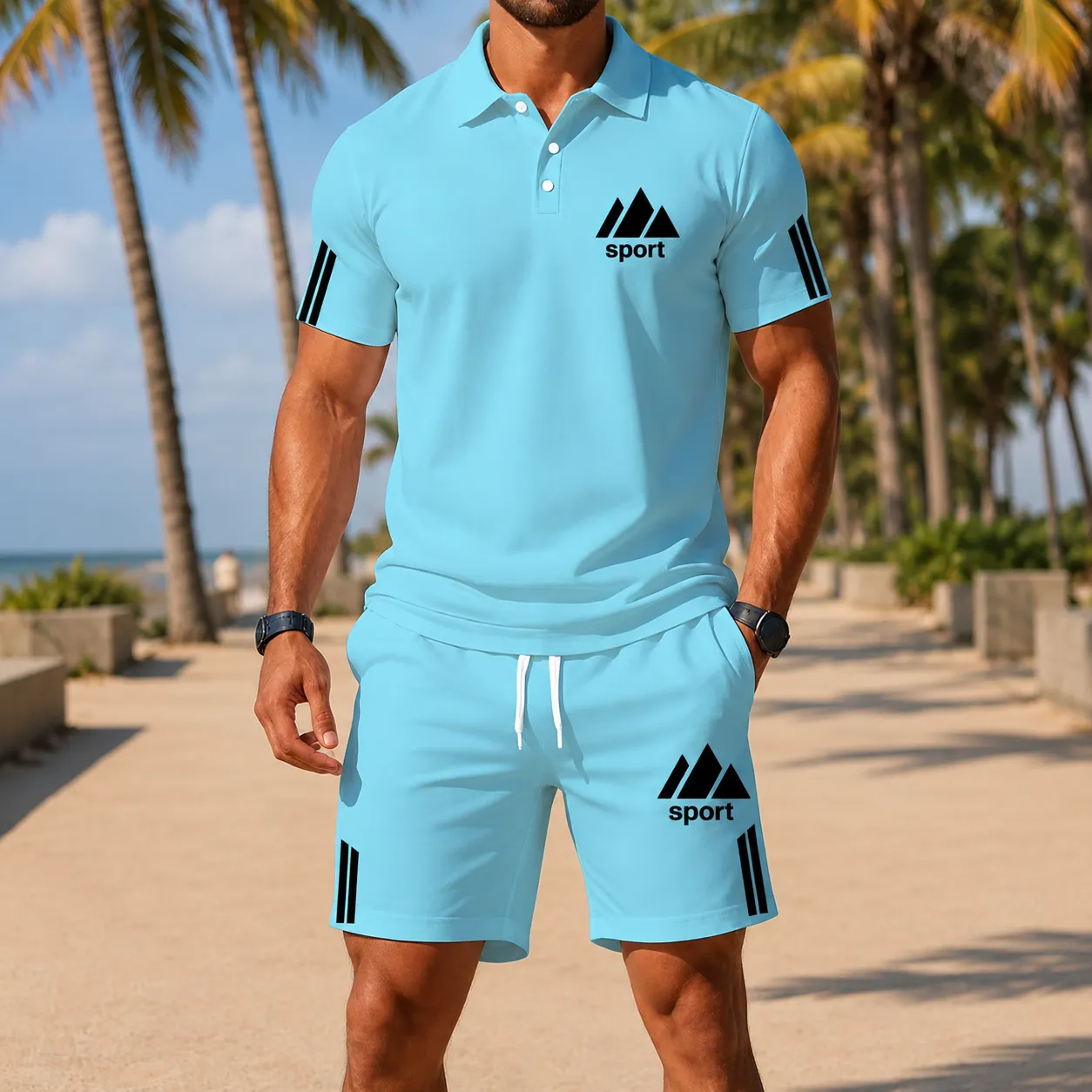 ⏰ Last day: 50% off! 🔥 Men's summer set with polo shirt and shorts