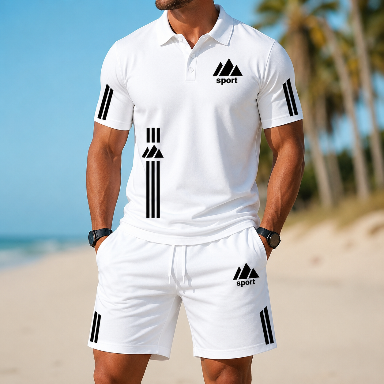⏰ Last day: 50% off! 🔥 Men's sports set with polo shirt and shorts for summer