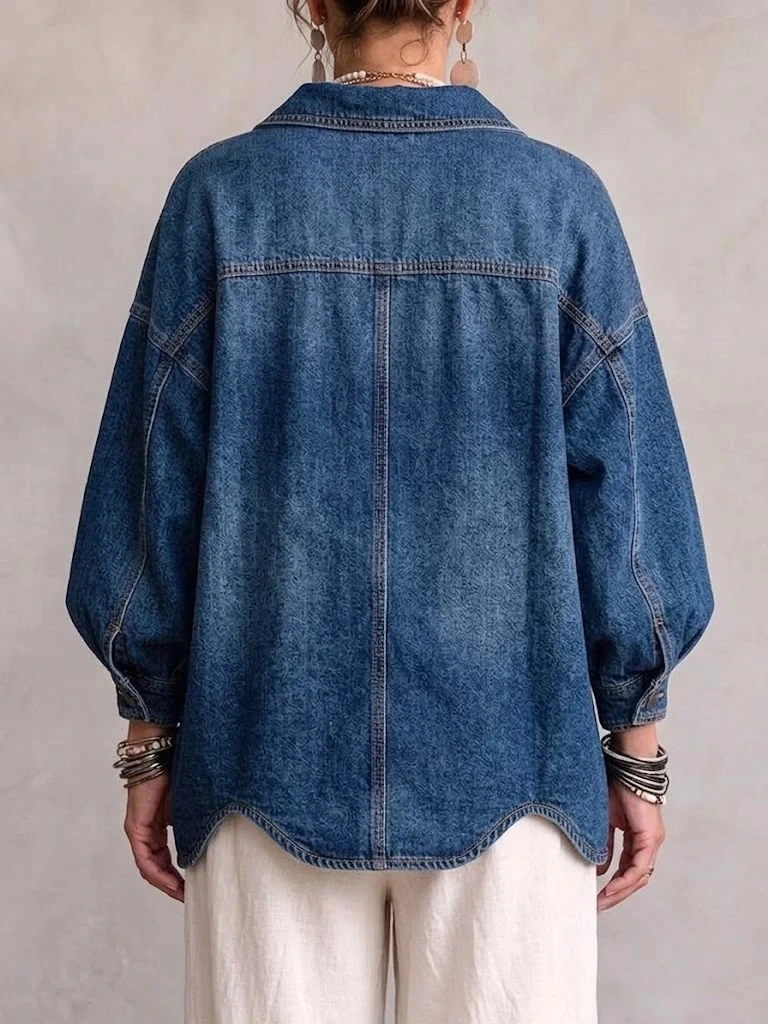 Boho Oversized Denim Jacket With Statement Gold Buttons