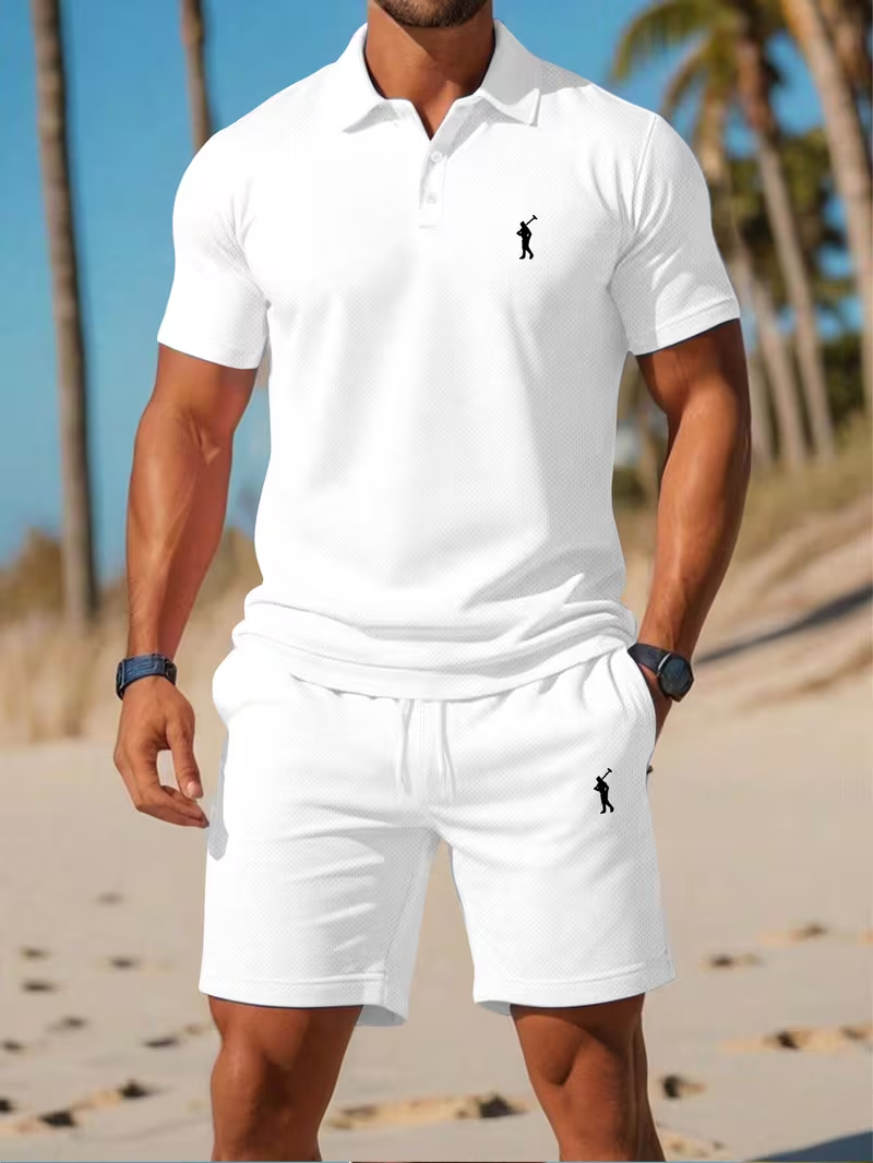 ⏰ Last day: 50% off! 🔥 - Men's 2-piece summer set with polo shirt and shorts