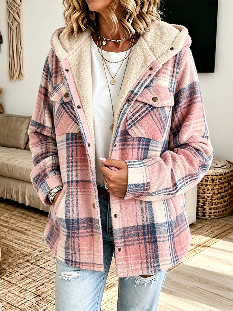 Last day 50% OFF🔥Casual Plaid Fleece Hooded Shacket