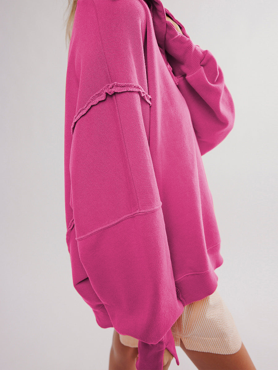 Last day 50% OFF🔥Casual Oversized Raw-edge Cotton Henley Sweatshirt