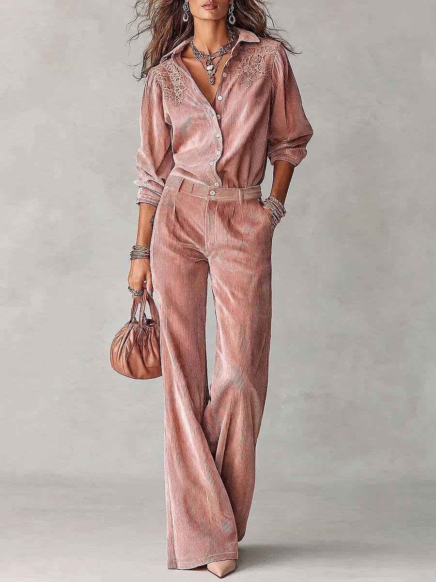 💢New Arrivals for Autumn💥Women's casual loose corduroy top and high-waisted wide-leg corduroy suit
