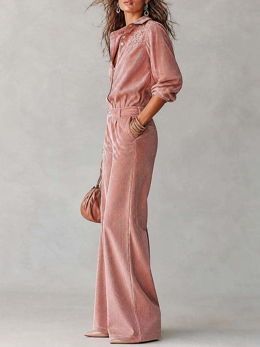 💢New Arrivals for Autumn💥Women's casual loose corduroy top and high-waisted wide-leg corduroy suit