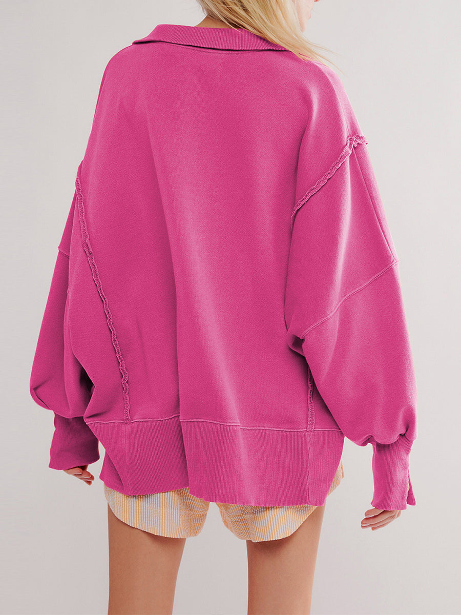 Last day 50% OFF🔥Casual Oversized Raw-edge Cotton Henley Sweatshirt