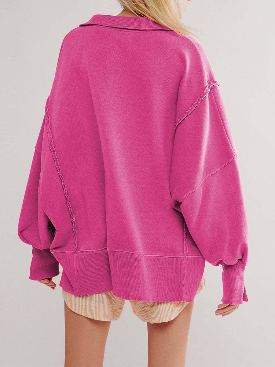 Last day 50% OFF🔥Casual Oversized Raw-edge Cotton Henley Sweatshirt