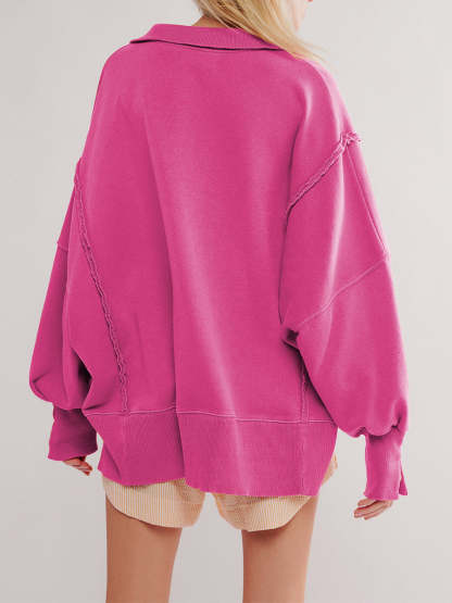 Last day 50% OFF🔥Casual Oversized Raw-edge Cotton Henley Sweatshirt