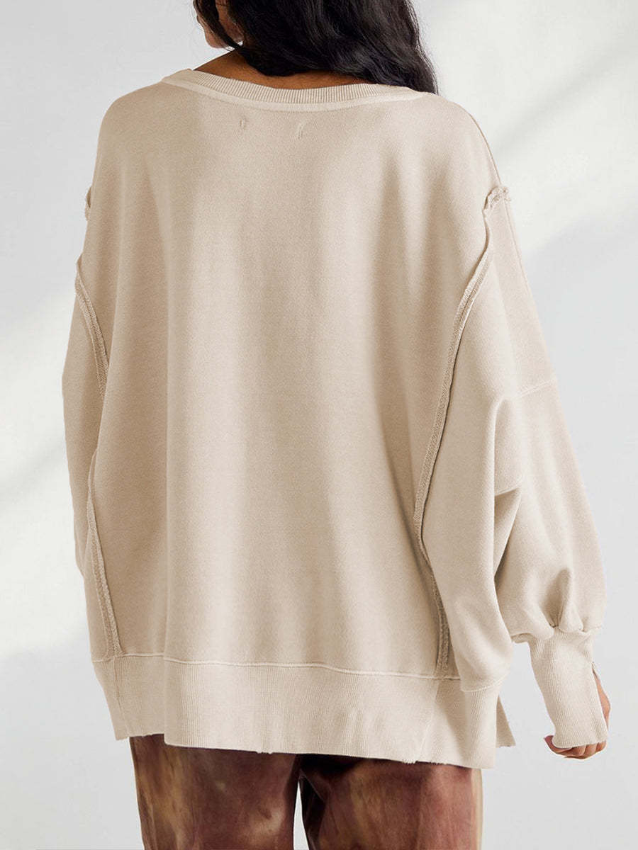 Casual Oversized Cotton Crew-neck Sweatshirt With Exposed Seams