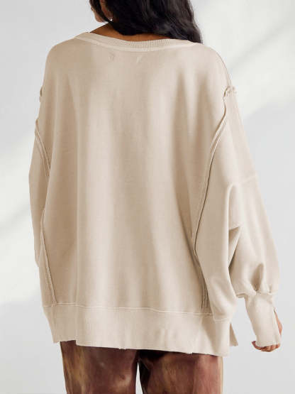 Casual Oversized Cotton Crew-neck Sweatshirt With Exposed Seams
