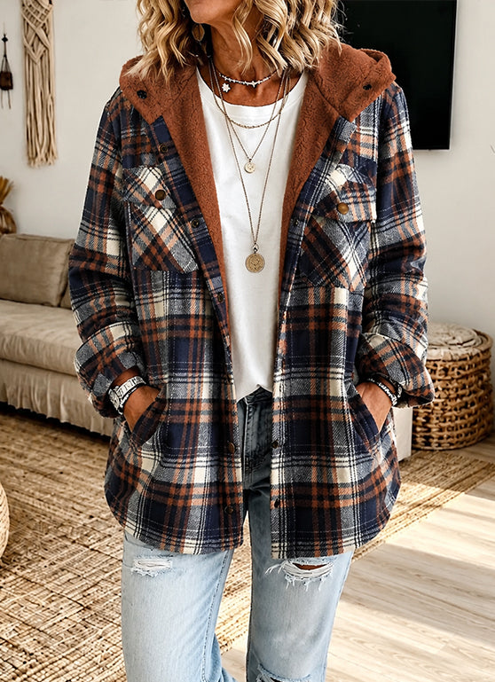 Last day 50% OFF🔥Casual Plaid Fleece Hooded Shacket
