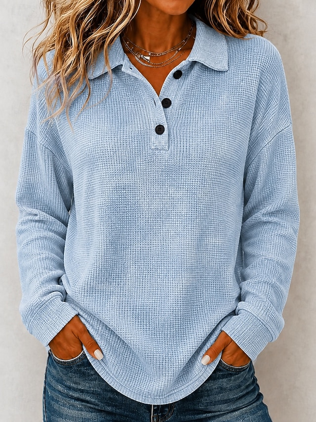 Women's Washed Cotton Waffle Polo Shirts Blouse Knit Shirts