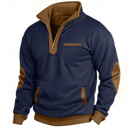 Men's Zip Up Sweatshirt Waffle Sweatshirt Pullover Black Navy Blue Half Zip Plain Pocket Casual Daily Work Polyester Active Vintage Cool Spring Fall Clothing Apparel Hoodies Sweatshirts Long Sleeve