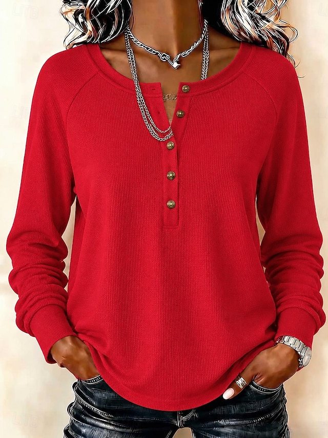 Women's Waffle Shirt Solid Color Fashion Daily Stylish Long Sleeve Long Tops Casual Blue White Black Light Green Red Fall