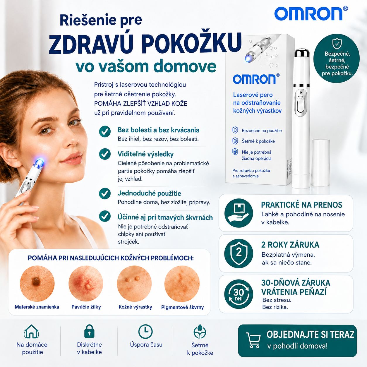 Multifunkčné laserové kozmetické pero Omron™ na celé telo – najnovší model pre rok 2026. Ide o bezbolestné a neinvazívne riešenie starostlivosti o pleť, ktoré vám umožní rýchlo odstrániť nedokonalosti pleti do 10 dní bez nutnosti opustiť domov, a to všetk