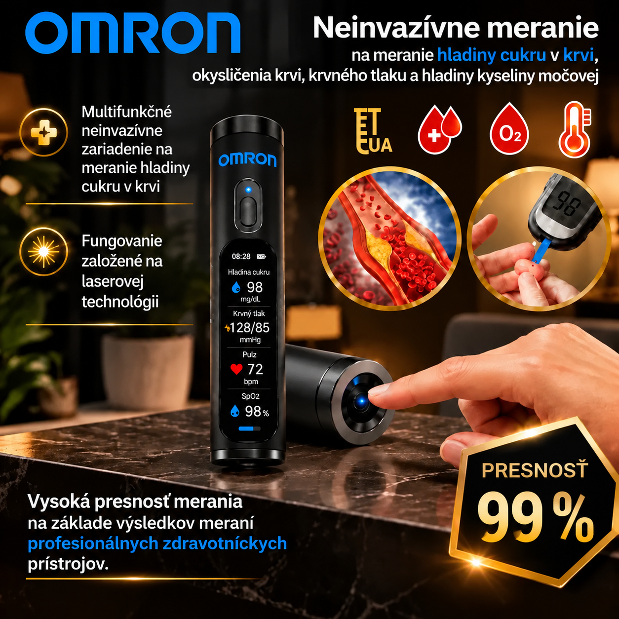 🚀 Prelomová novinka od Omron Healthcare pre rok 2027🔥Najnovšie inteligentné neinvazívne zariadenie na meranie hladiny glukózy v krvi – s deklarovanou presnosťou až 99,9 %.