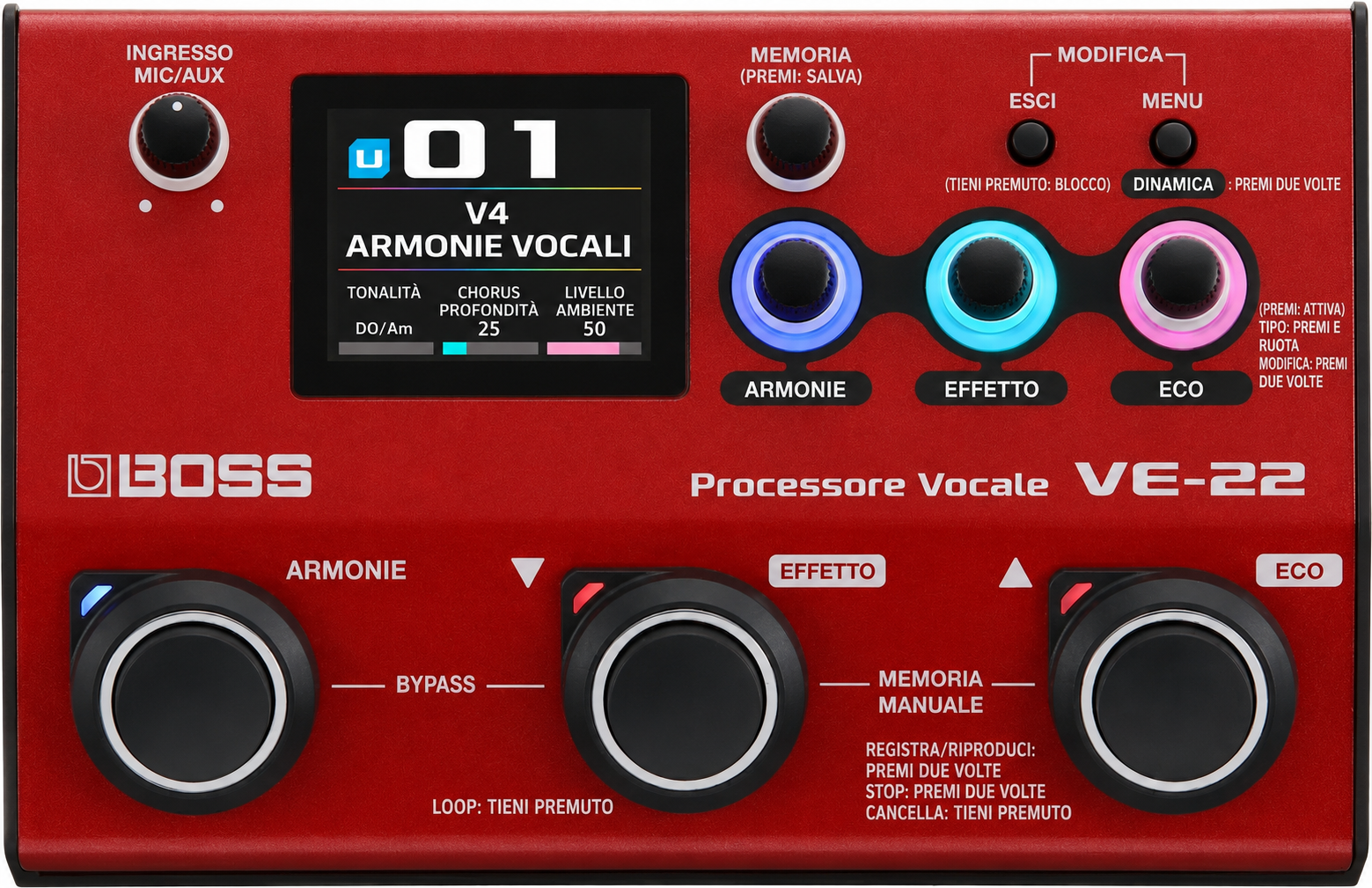BOSS VE-22：Processore di effetti vocali di livello professionale