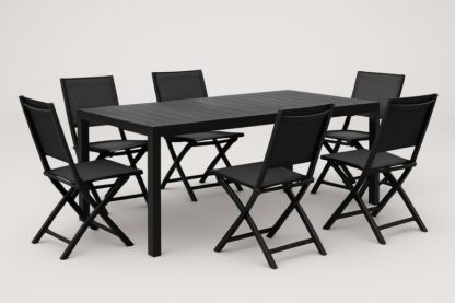 Pour jardin ensemble table à manger rectangulaire en aluminium noir avec 6 chaises pliantes