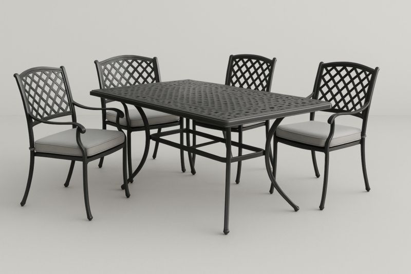 Pour jardin ensemble table et chaises en aluminium noir avec coussins