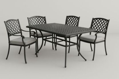 Pour jardin ensemble table et chaises en aluminium noir avec coussins