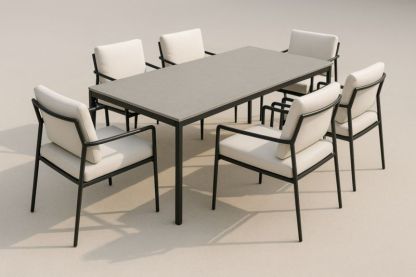 Pour jardin ensemble de table et 6 chaises en aluminium avec coussins beige