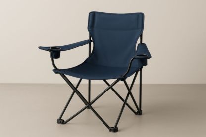 Chaise pliante en acier et tissu polyester bleu avec porte-gobelets