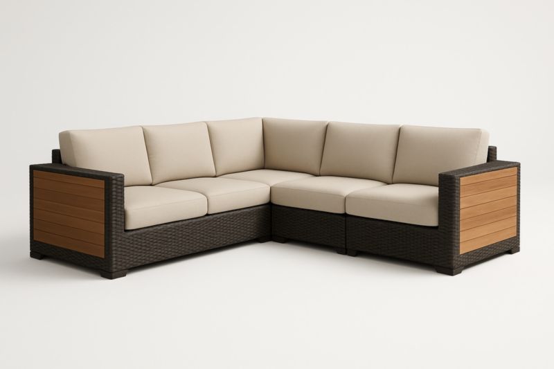 Pour jardin canapé d'angle en résine tressée avec coussins en polyester beige